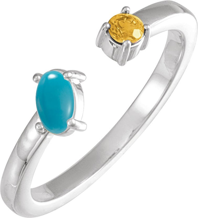 Platinum Oval Natural Turquoise & Natural Citrine Two-Stone Negative Space Ring