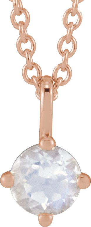 14K Gold Round Natural Blue Moonstone Solitaire Necklace or Pendant - Rose Gold