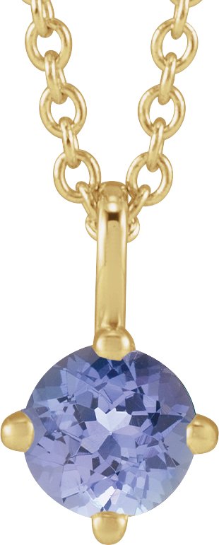 14K Gold Round Natural Tanzanite Solitaire Necklace or Pendant - Yellow Gold
