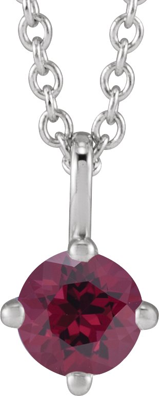 Platinum Round Natural Rhodolite Garnet Solitaire Necklace or Pendant