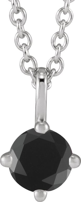Platinum Round Natural Black Onyx Solitaire Necklace or Pendant