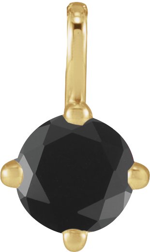 14K Gold Round Natural Black Onyx Solitaire Necklace or Pendant - Yellow Gold