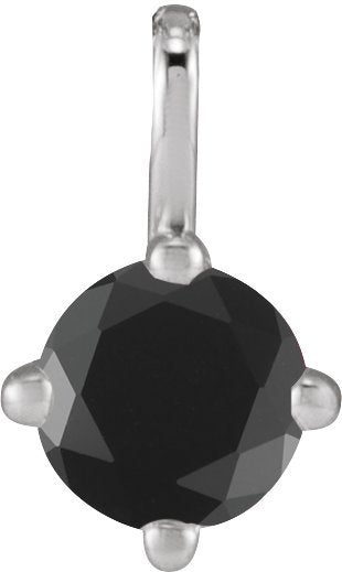 Platinum Round Natural Black Onyx Solitaire Necklace or Pendant