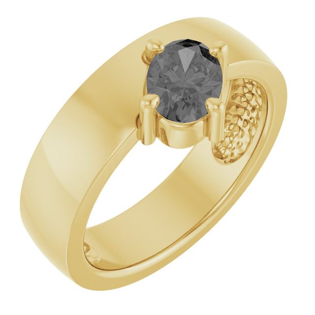 14K Gold Oval Natural Gray Spinel Asymmetric Solitaire Ring - Yellow Gold