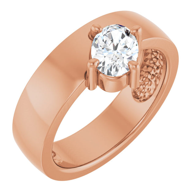14K Gold Oval Natural White Sapphire Asymmetric Solitaire Ring - Rose Gold