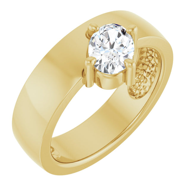 14K Gold Oval Natural White Sapphire Asymmetric Solitaire Ring - Yellow Gold