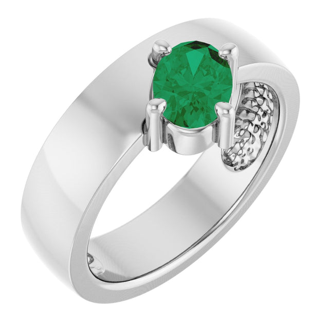 Platinum Emerald Lab-Grown Emerald Asymmetric Solitaire Ring