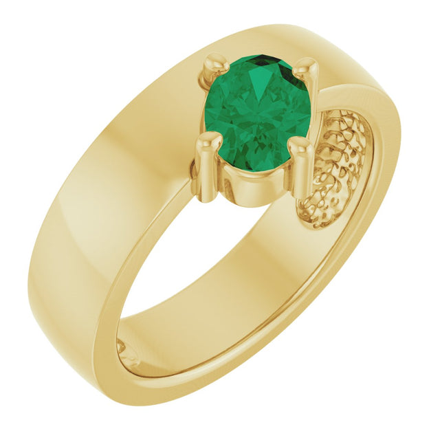 14K Gold Emerald Lab-Grown Emerald Asymmetric Solitaire Ring - Yellow Gold