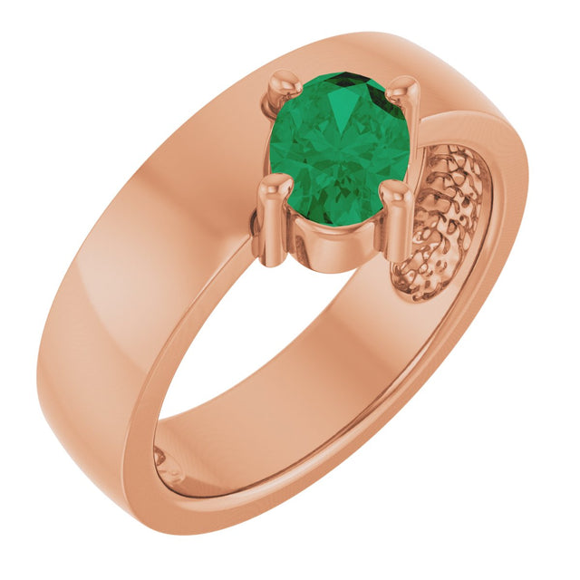 14K Gold Emerald Lab-Grown Emerald Asymmetric Solitaire Ring - Rose Gold