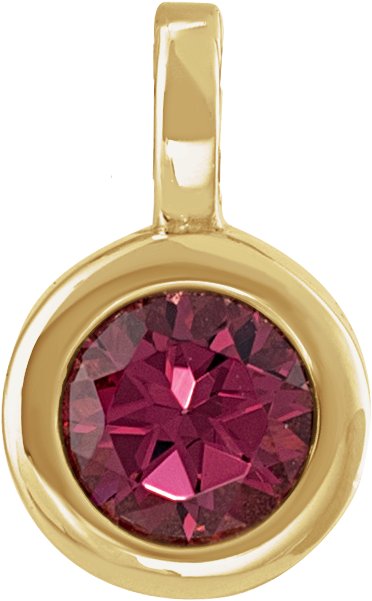 14K Gold Round Natural Rhodolite Garnet Solitaire Necklace or Pendant II - Yellow Gold
