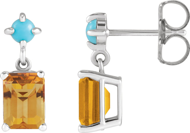 Platinum Emerald Natural Citrine & Natural Turquoise Accented Earrings