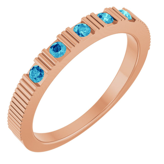 14K Gold Round Natural Blue Zircon Birthstone Stackable Ring - Rose Gold
