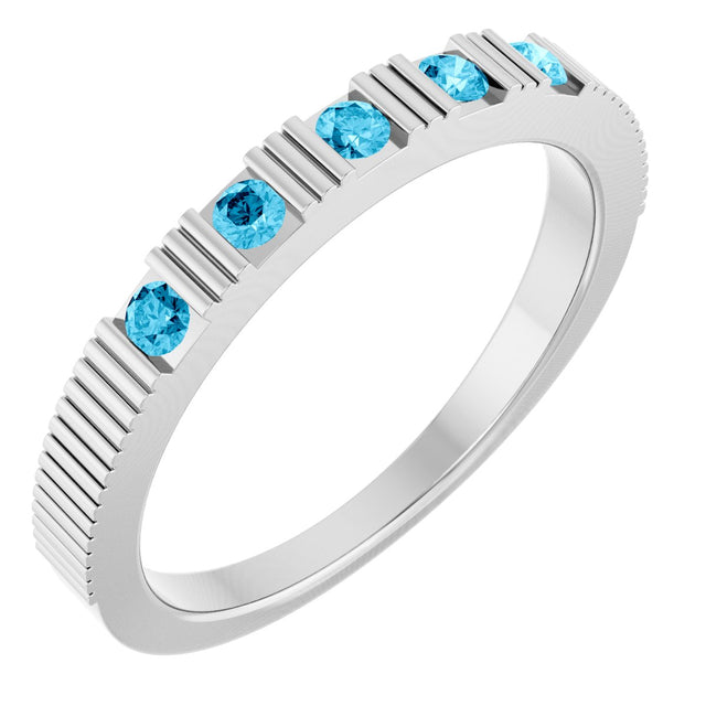 Platinum Round Natural Aquamarine Birthstone Stackable Ring