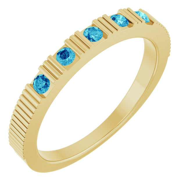 14K Gold Round Natural Blue Zircon Birthstone Stackable Ring - Yellow Gold
