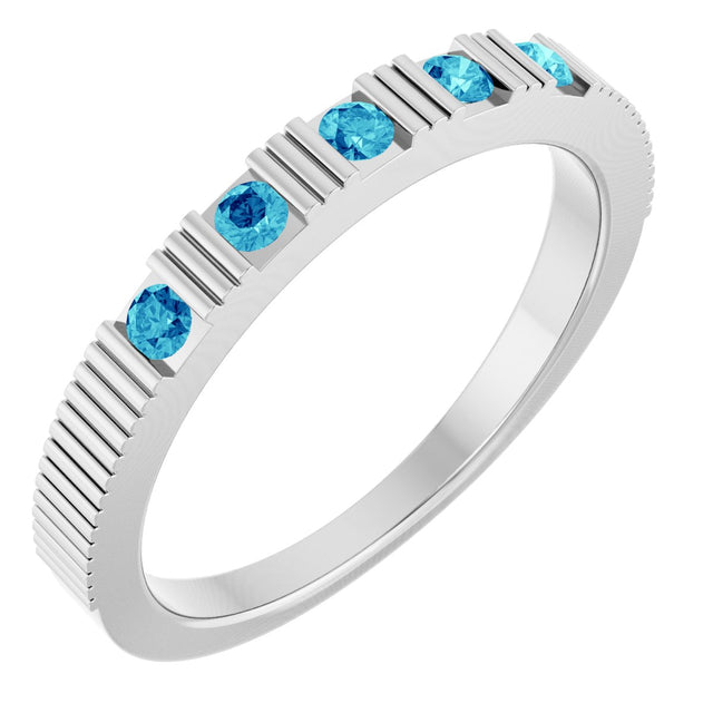 Platinum Round Natural Blue Zircon Birthstone Stackable Ring