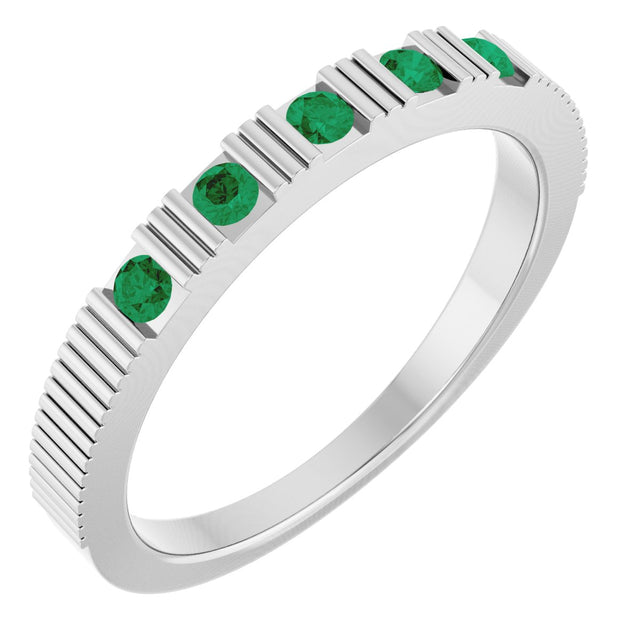 Platinum Round Lab-Grown Emerald Birthstone Stackable Ring
