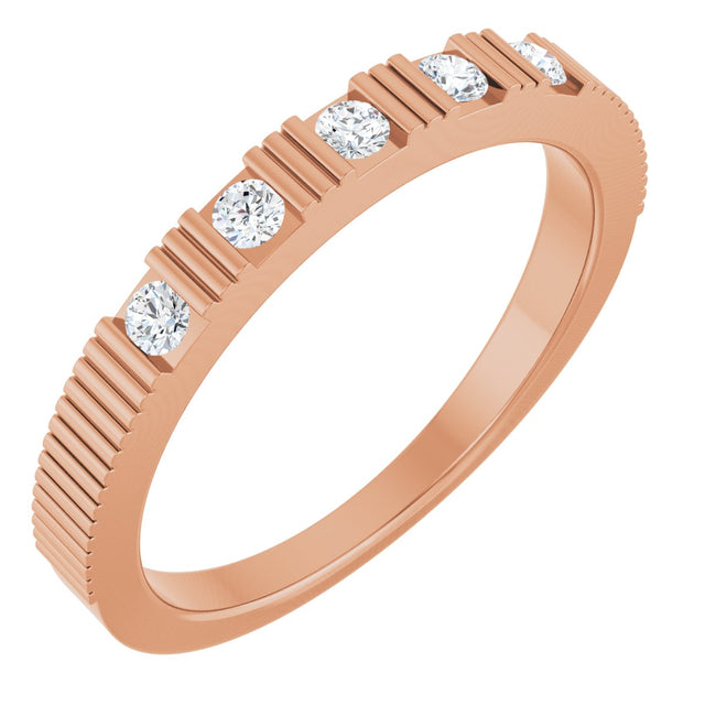 14K Gold Round Natural White Sapphire Birthstone Stackable Ring - Rose Gold