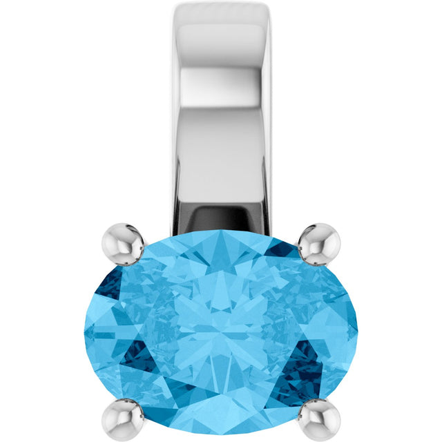 Platinum Oval Natural Swiss Blue Topaz Solitaire Pendant