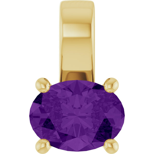 14K Gold Oval Natural Amethyst Solitaire Pendant – 8x6mm - Yellow Gold
