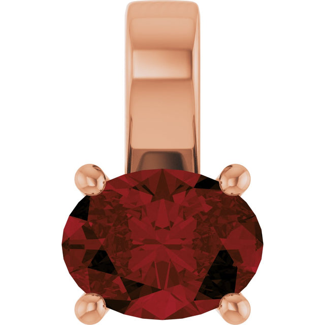 14K Gold Oval Natural Mozambique Garnet Solitaire Pendant - Rose Gold
