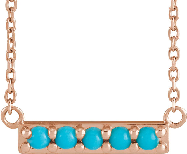14K Gold Round Natural Turquoise Accented Bar Necklace - Rose Gold
