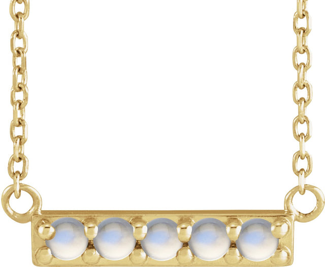 14K Gold Round Natural Rainbow Moonstone Accented Bar Necklace - Yellow Gold