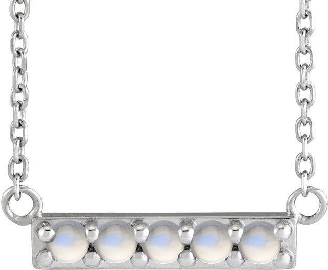 Platinum Round Natural Rainbow Moonstone Accented Bar Necklace