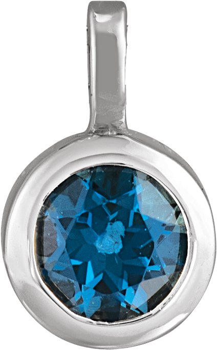 14K Gold Round Natural London Blue Topaz Solitaire Necklace or Pendant III - White Gold