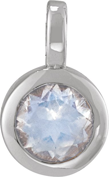 14K Gold Round Natural Blue Moonstone Solitaire Necklace or Pendant II - White Gold