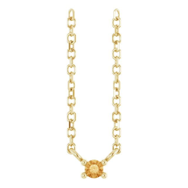 14K Gold Round Natural Citrine Birthstone Bar Necklace - Yellow Gold