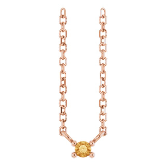 14K Gold Round Natural Citrine Birthstone Bar Necklace - Rose Gold