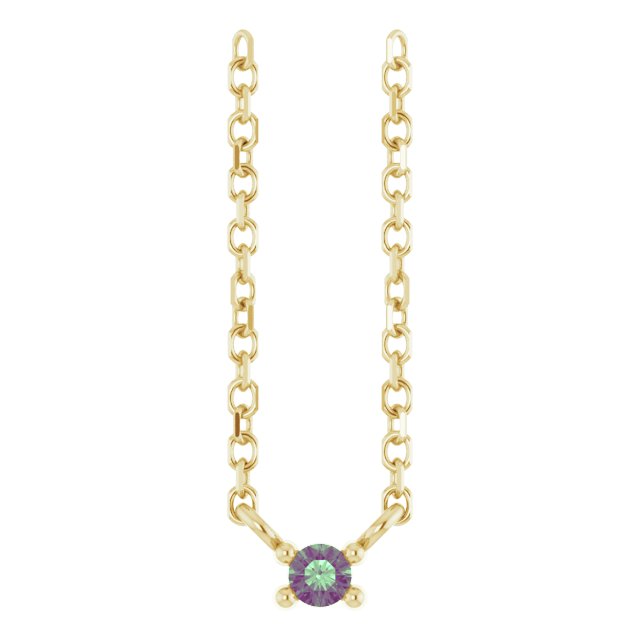 14K Gold Round Lab-Grown Alexandrite Birthstone Bar Necklace - Yellow Gold