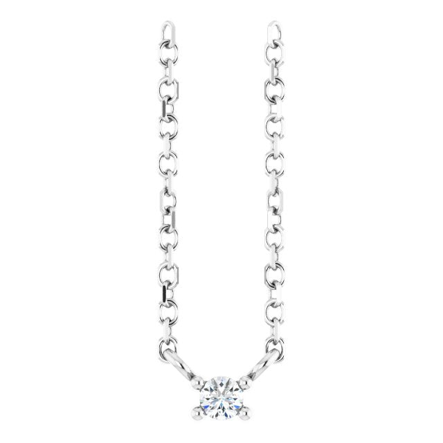 Platinum Round Natural White Sapphire Birthstone Bar Necklace