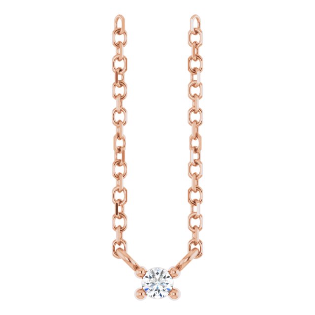 14K Gold Round Natural White Sapphire Birthstone Bar Necklace - Rose Gold