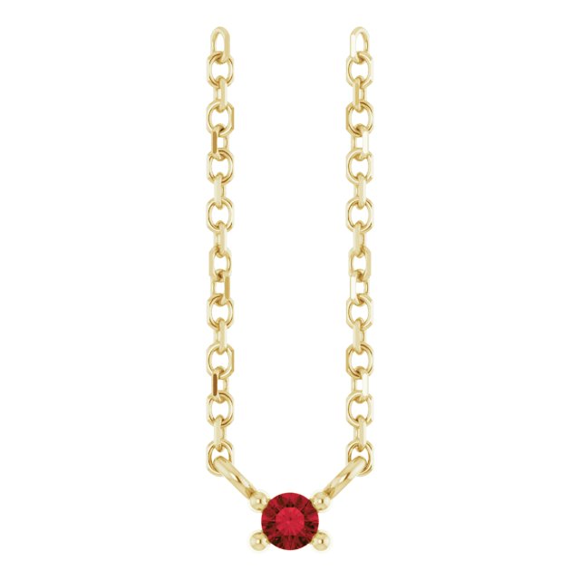 14K Gold Round Natural Mozambique Garnet Birthstone Bar Necklace - Yellow Gold