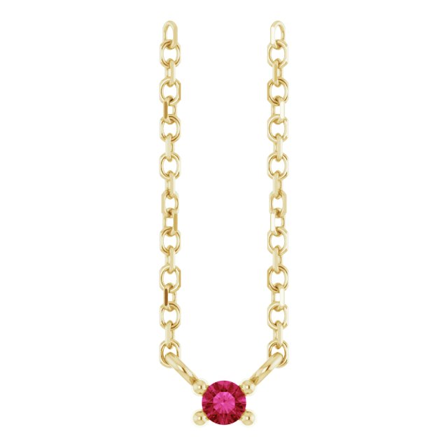 14K Gold Round Natural Ruby Birthstone Bar Necklace - Yellow Gold