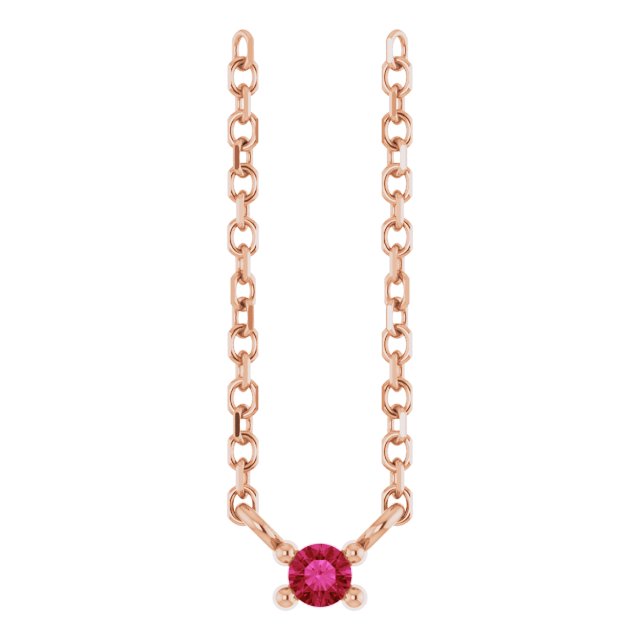 14K Gold Round Natural Ruby Birthstone Bar Necklace - Rose Gold