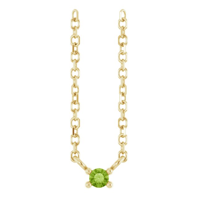 14K Gold Round Natural Peridot Birthstone Bar Necklace - Yellow Gold