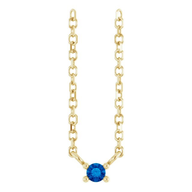 14K Gold Round Lab-Grown Blue Sapphire Birthstone Bar Necklace - Yellow Gold