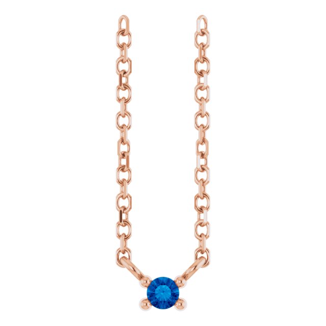 14K Gold Round Natural Blue Sapphire Birthstone Bar Necklace - Rose Gold