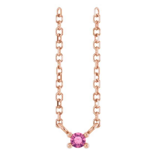 14K Gold Round Natural Pink Tourmaline Birthstone Bar Necklace - Rose Gold