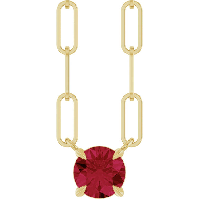 14K Gold Round Lab-Grown Ruby Solitaire Claw-Prong Necklace - Yellow Gold