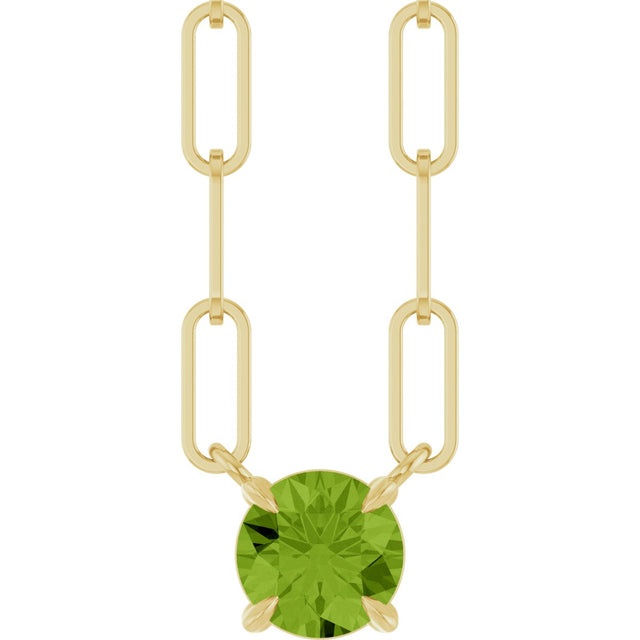 14K Gold Round Natural Peridot Solitaire Claw-Prong Necklace - Yellow Gold
