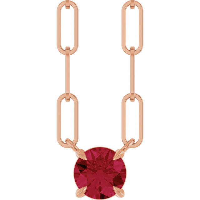 14K Gold Round Lab-Grown Ruby Solitaire Claw-Prong Necklace - Rose Gold