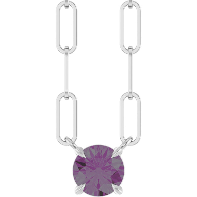 14K Gold Round Lab-Grown Alexandrite Solitaire Claw-Prong Necklace - White Gold