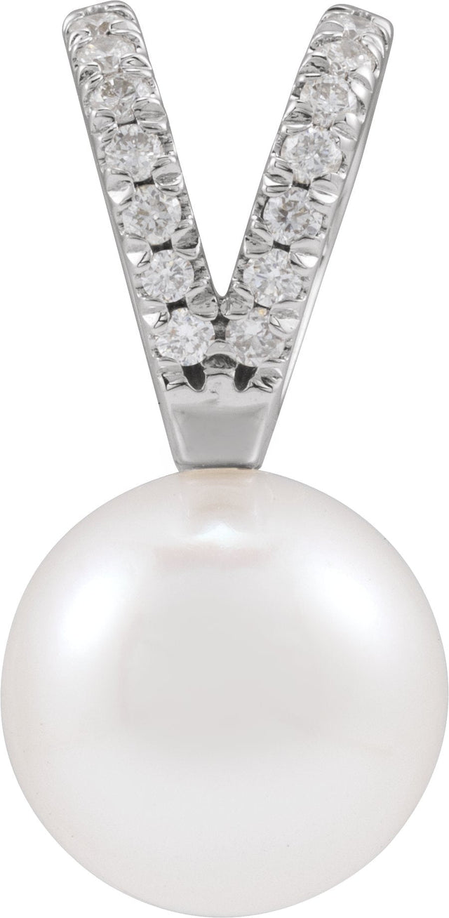 Platinum Cultured White Akoya Pearl & Natural Diamond Accented Pearl Pendant