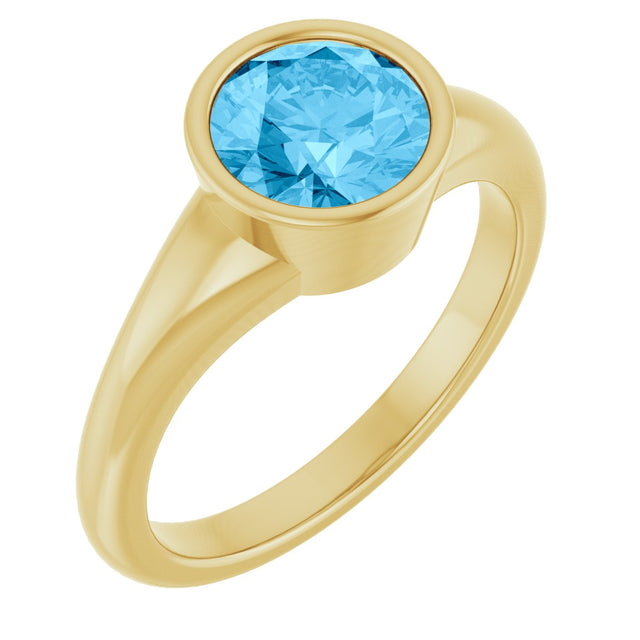 14K Gold Round Natural Swiss Blue Topaz Bezel-Set Solitaire Ring - Yellow Gold