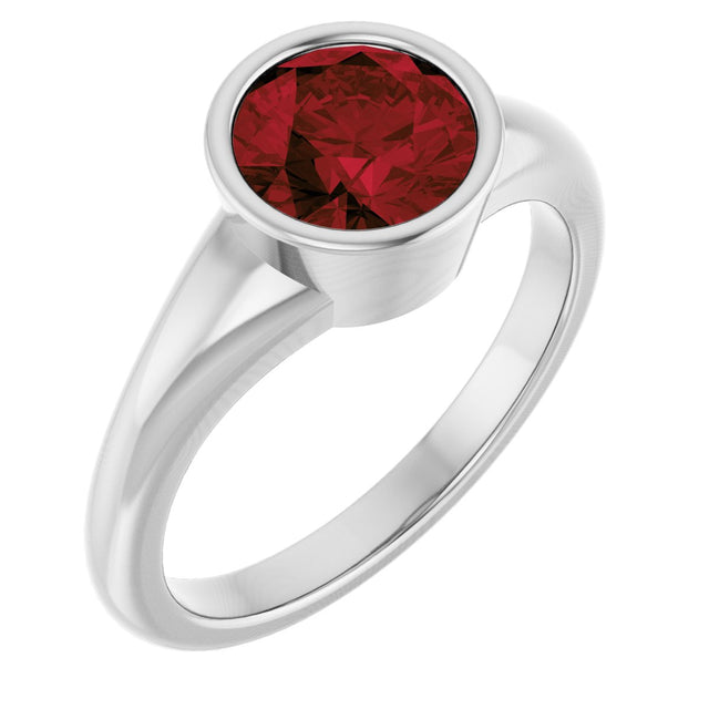 Platinum Round Natural Mozambique Garnet Bezel-Set Solitaire Ring – 7mm Stones