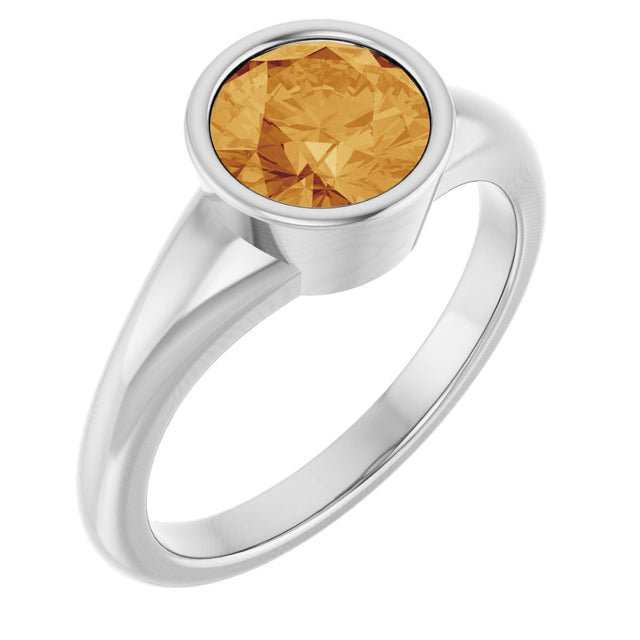 Platinum Round Natural Citrine Bezel-Set Solitaire Ring – 7mm Stones