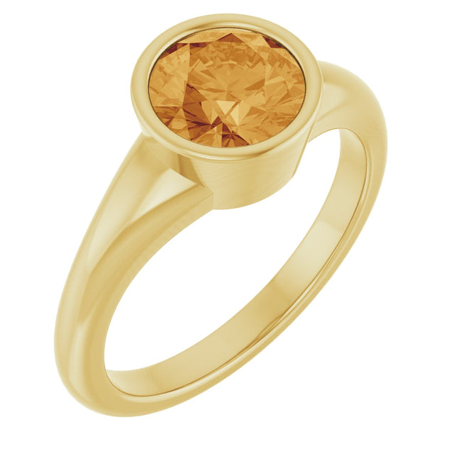 14K Gold Round Natural Citrine Bezel-Set Solitaire Ring – 7mm Stones - Yellow Gold